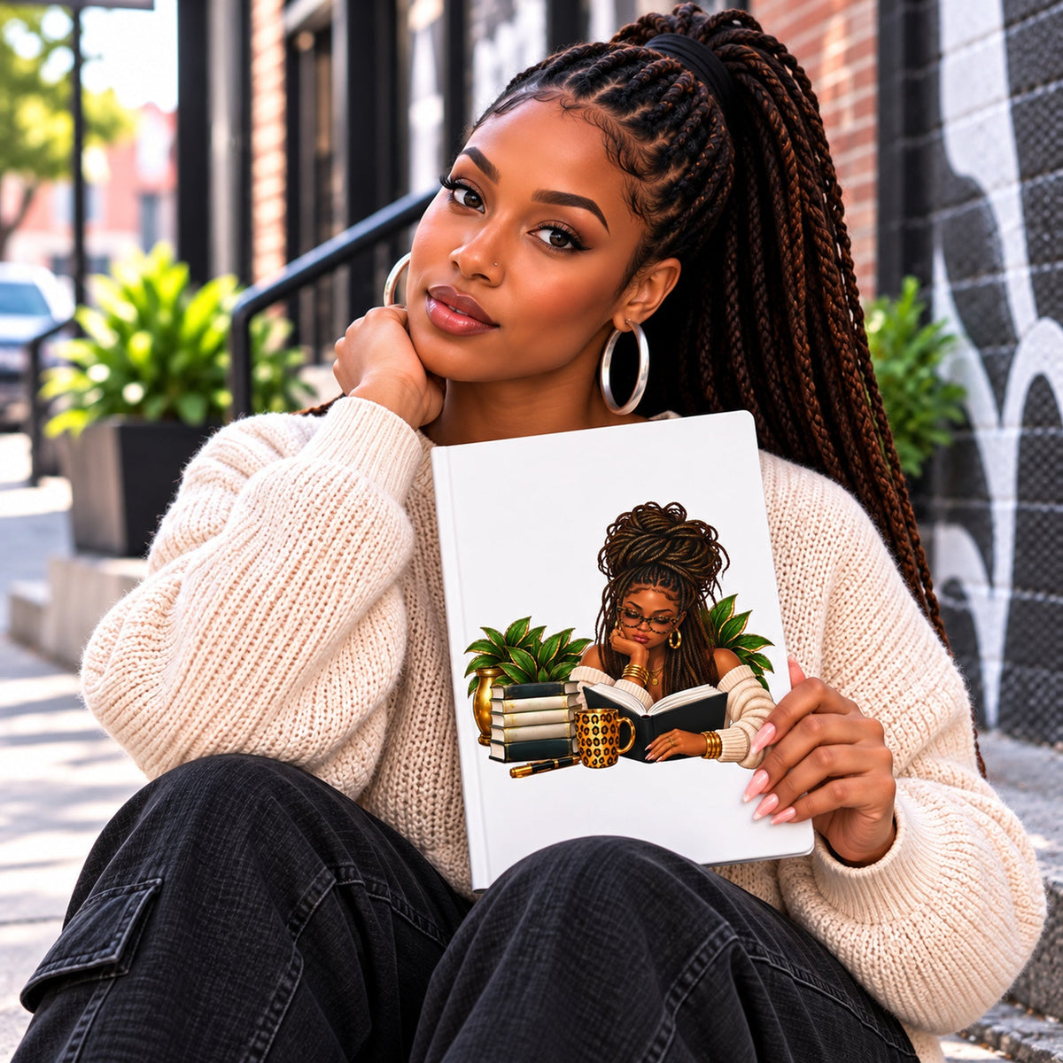 A Booked Woman journal lifestyle mockup with illustration-only white softcover