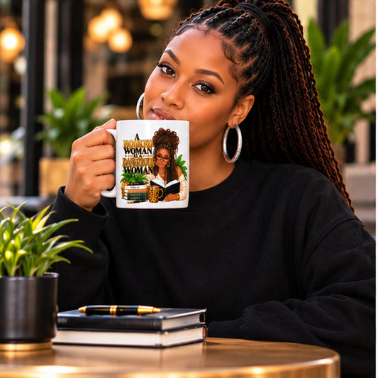 A Booked Woman mug lifestyle photograph with full frame and no collage border